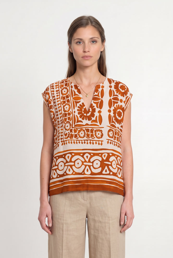 Blouse Orange et Blanche - Taille M/38 de la marque La Fée Maraboutée | PARAD117978 - Vendu par Paradigme - Image 1