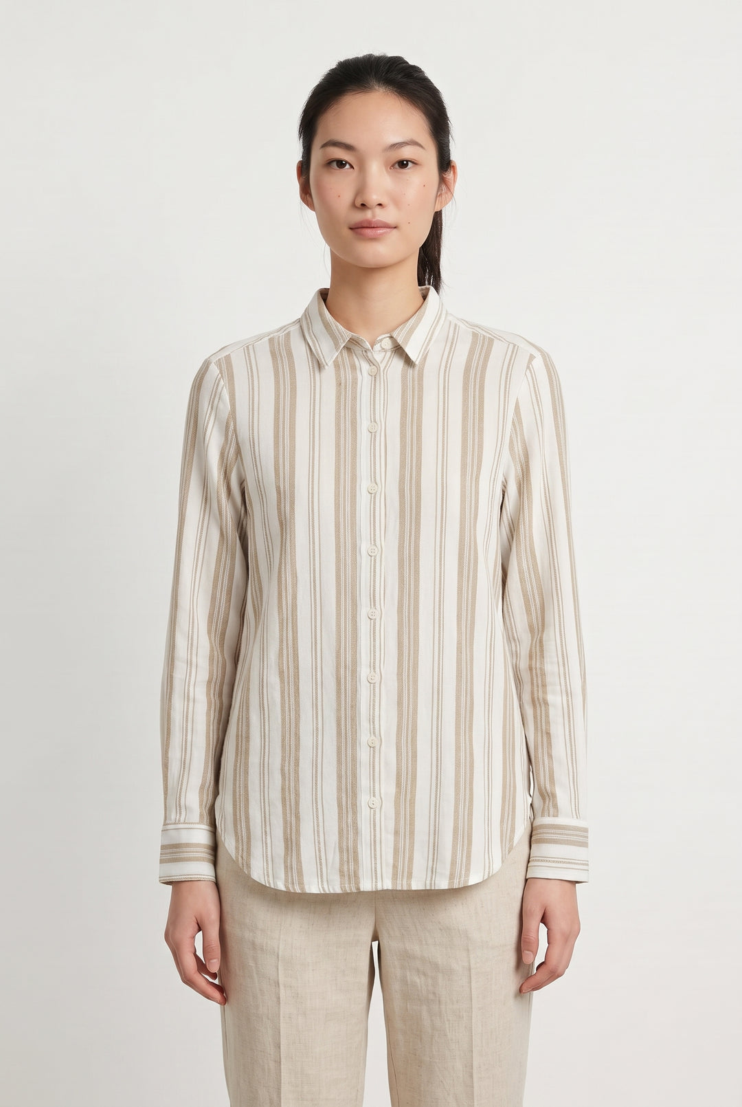 Chemise Rayée Beige et Blanche - Taille XS/34 de la marque Karl Marc John | PARAD117987 - Vendu par Paradigme - Image 1