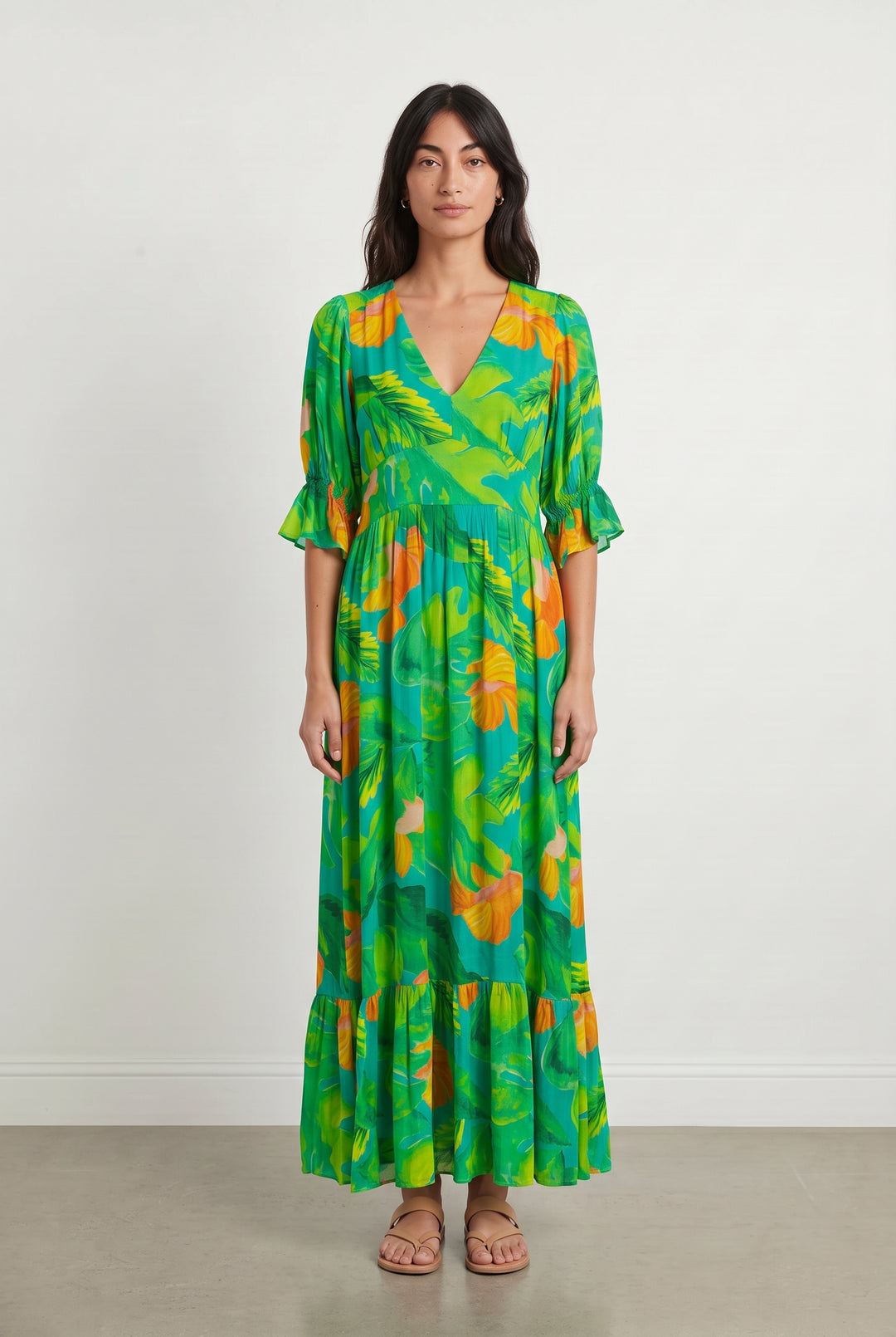 Robe Longue Verte et Orange - Taille M/38 de la marque Soi Paris | PARAD118177 - Vendu par Paradigme - Image 1