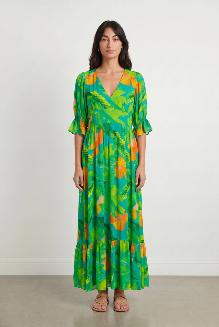Robe Longue Verte et Orange - Taille M/38 de la marque Soi Paris | PARAD118177 - Vendu par Paradigme - Image 1