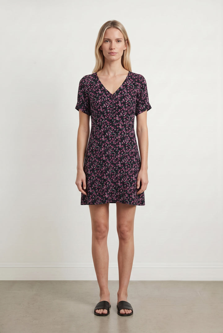 Robe Fleurie Noire et Rose - Taille M/38 de la marque La Fée Maraboutée | PARAD118527 - Vendu par Paradigme - Image 1