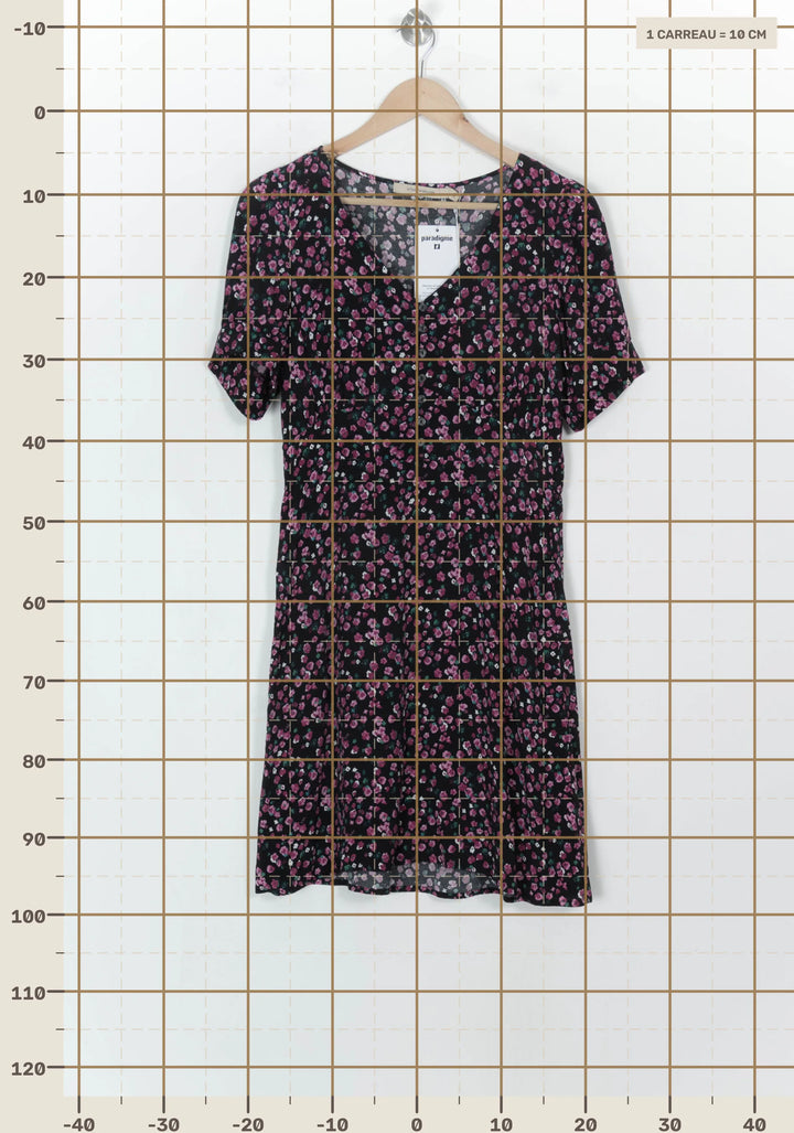 Robe Fleurie Noire et Rose - Taille M/38 de la marque La Fée Maraboutée | PARAD118527 - Vendu par Paradigme - Image 4