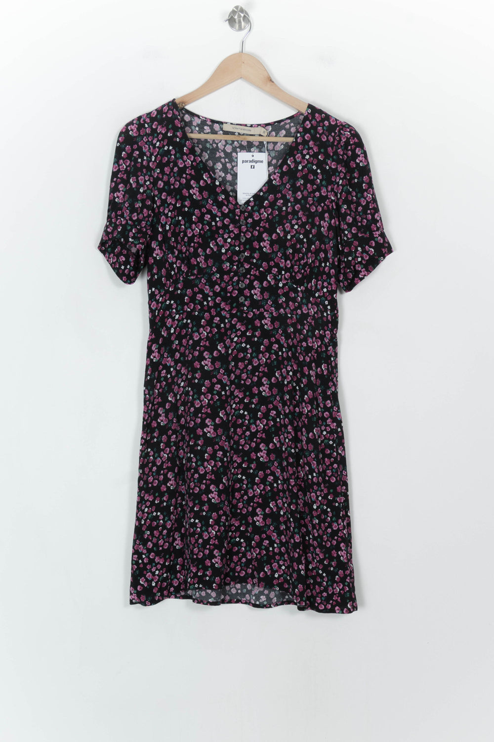 Robe Fleurie Noire et Rose - Taille M/38 de la marque La Fée Maraboutée | PARAD118527 - Vendu par Paradigme - Image 2
