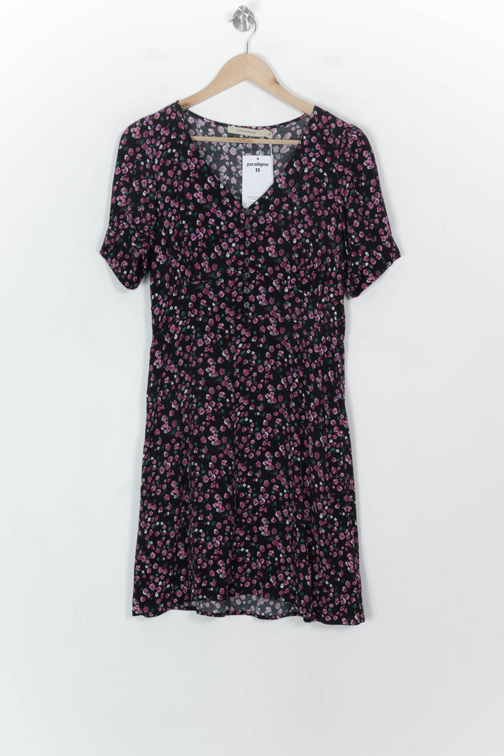 Robe Fleurie Noire et Rose - Taille M/38 de la marque La Fée Maraboutée | PARAD118527 - Vendu par Paradigme - Image 2
