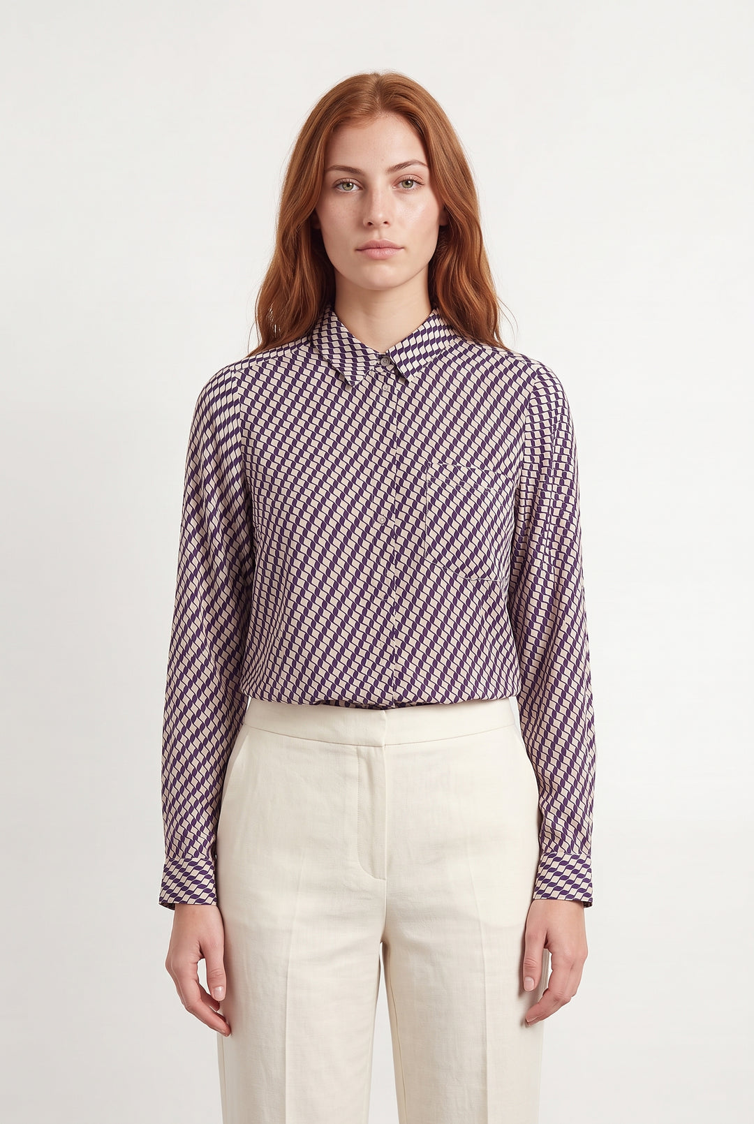 Chemise Blanche et Violette - Taille S/36 de la marque Caroll | PARAD118583 - Vendu par Paradigme - Image 1