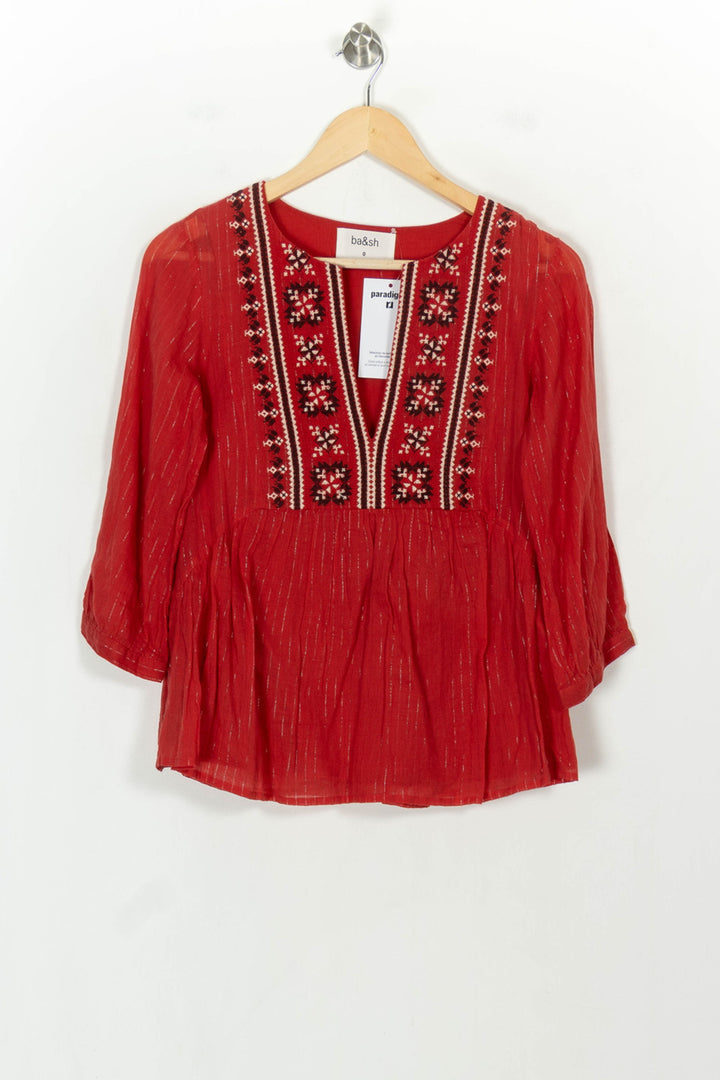 Blouse Rouge - Taille XS/34 de la marque ba&amp;sh | PARAD118635 - Vendu par Paradigme - Image 2