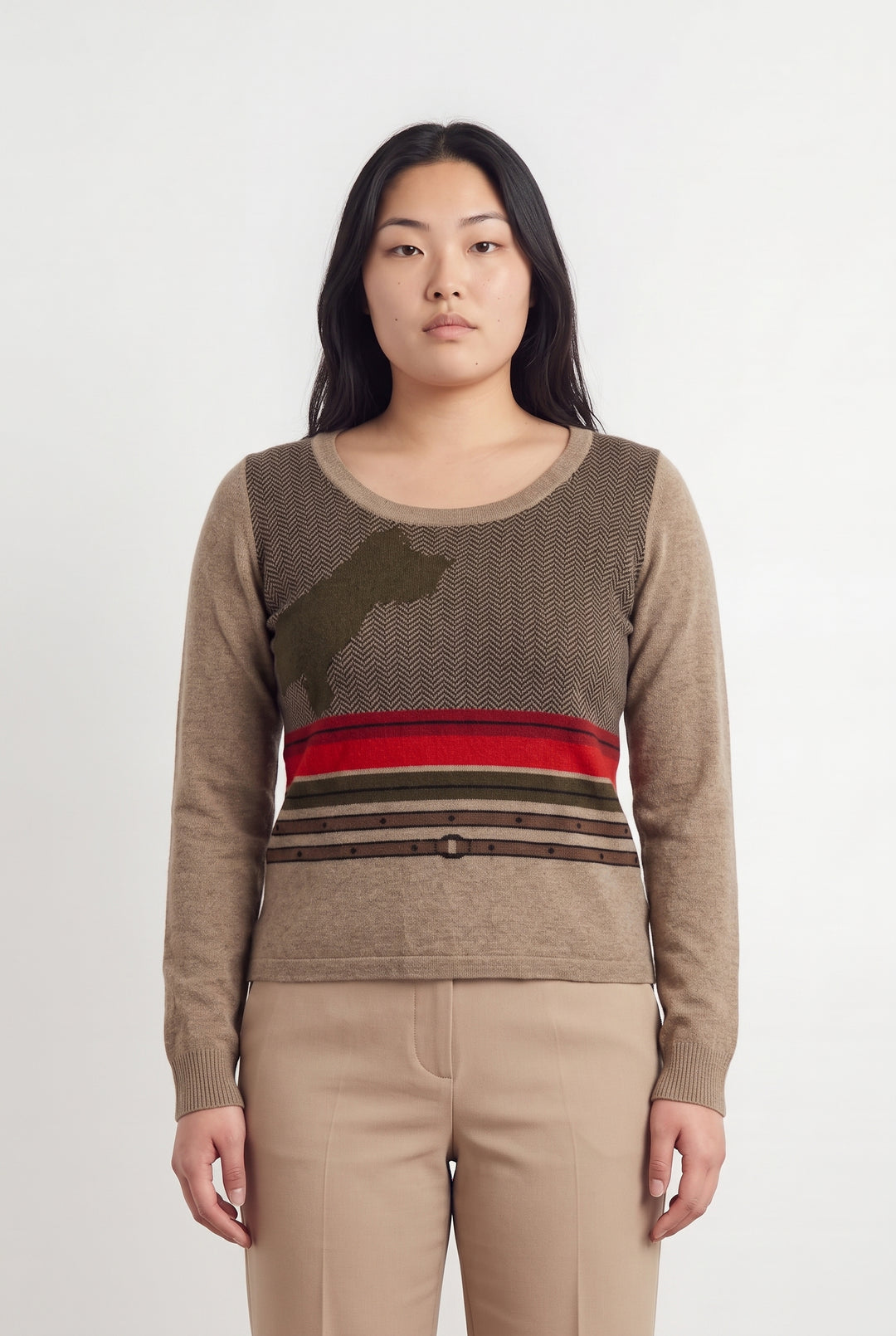 Pull Beige et Rouge - Taille L/40 de la marque Weekend Max Mara | PARAD118664 - Vendu par Paradigme - Image 1