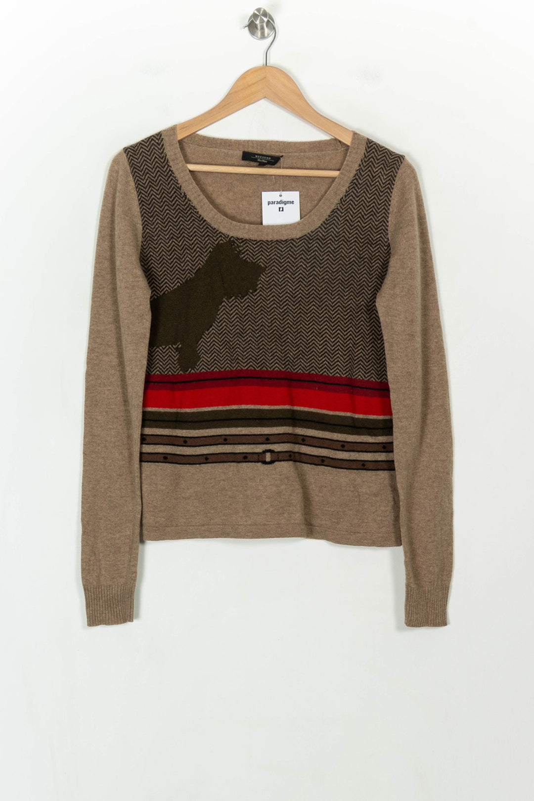Pull Beige et Rouge - Taille L/40 de la marque Weekend Max Mara | PARAD118664 - Vendu par Paradigme - Image 2