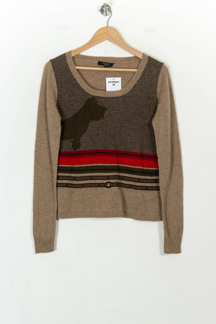 Pull Beige et Rouge - Taille L/40 de la marque Weekend Max Mara | PARAD118664 - Vendu par Paradigme - Image 2