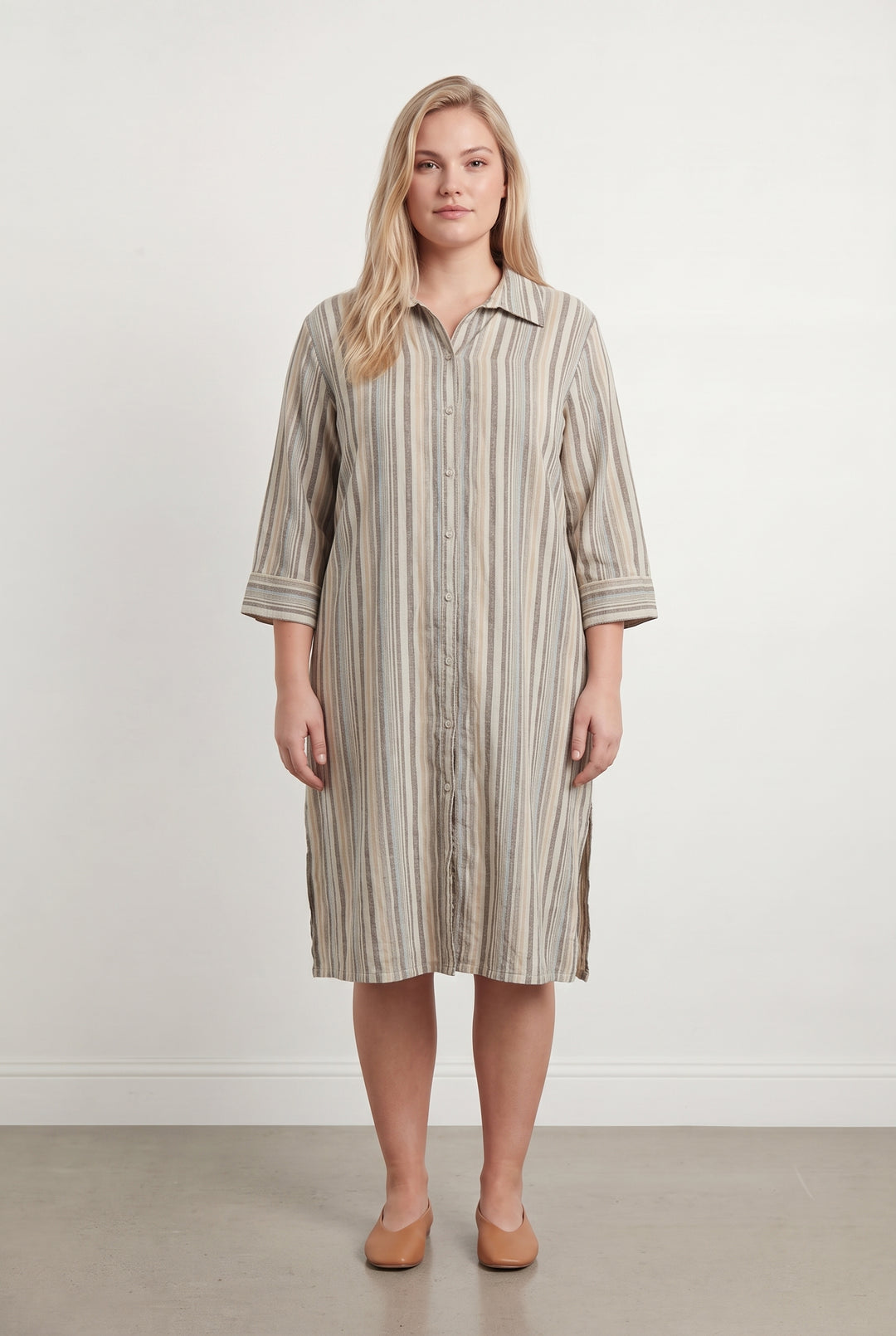 Robe Chemise Beige et Gris - Taille XXXL/46 de la marque Marina Rinaldi | PARAD118696 - Vendu par Paradigme - Image 1
