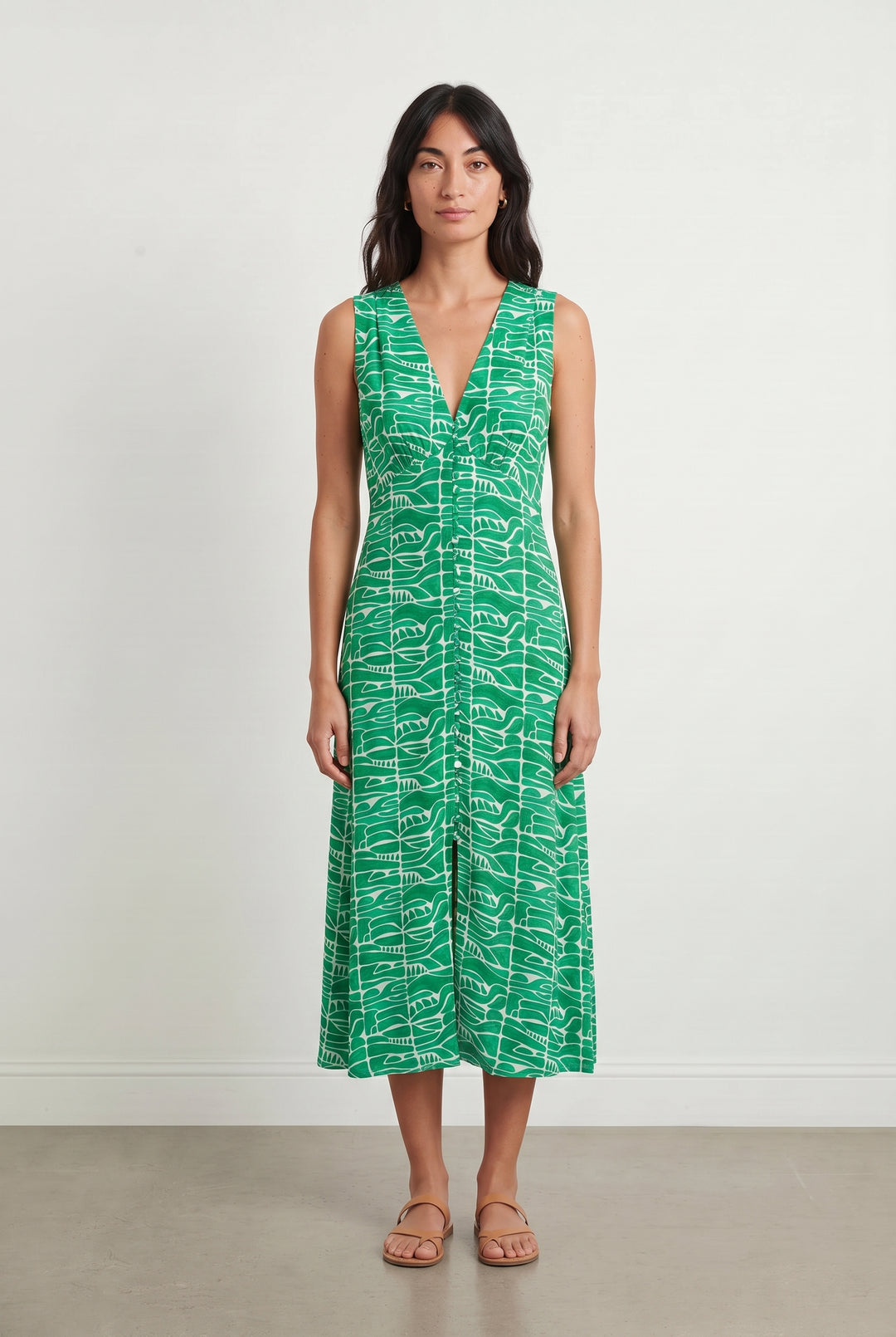 Robe Longue Verte et Blanche - Taille XS/34 de la marque Soi Paris | PARAD118833 - Vendu par Paradigme - Image 1