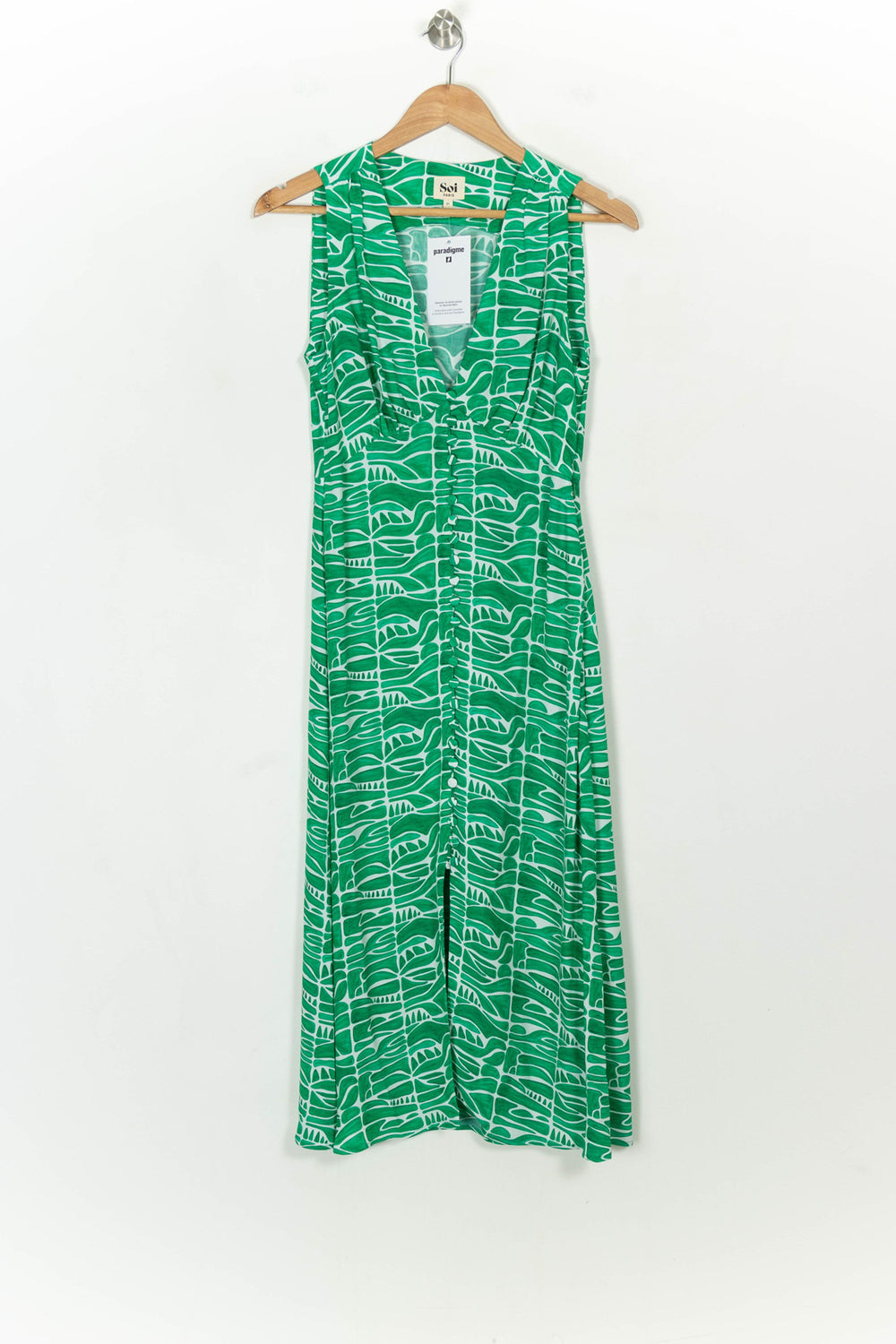 Robe Longue Verte et Blanche - Taille XS/34 de la marque Soi Paris | PARAD118833 - Vendu par Paradigme - Image 2
