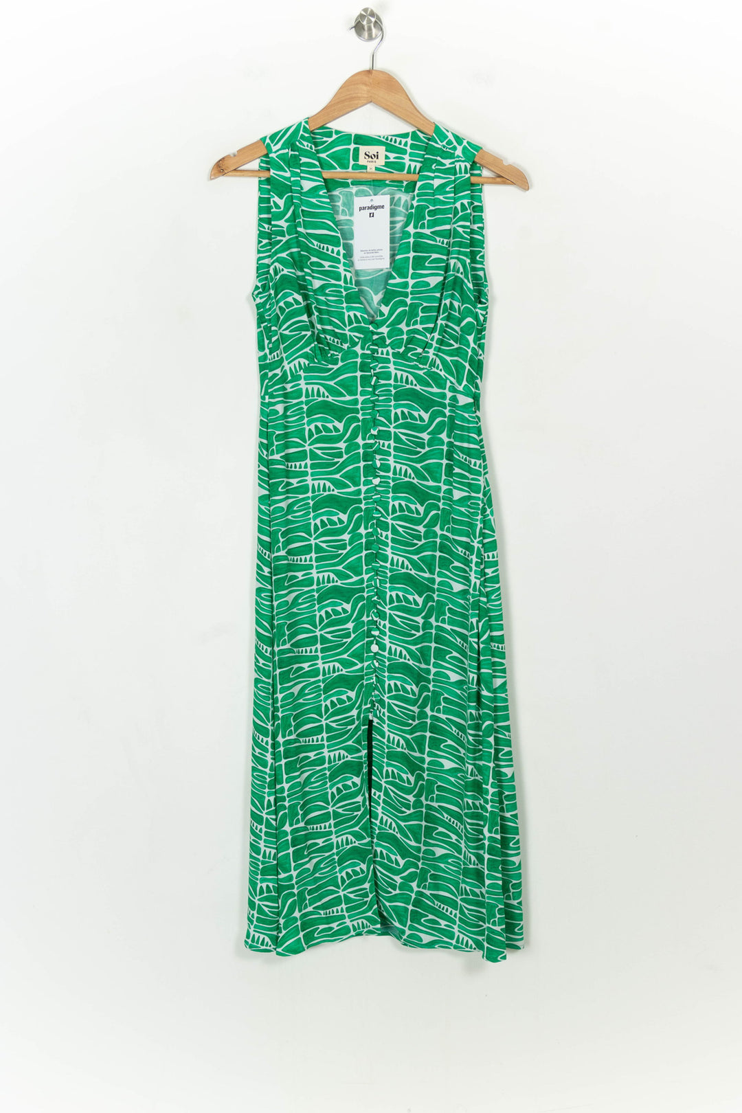 Robe Longue Verte et Blanche - Taille XS/34 de la marque Soi Paris | PARAD118833 - Vendu par Paradigme - Image 2