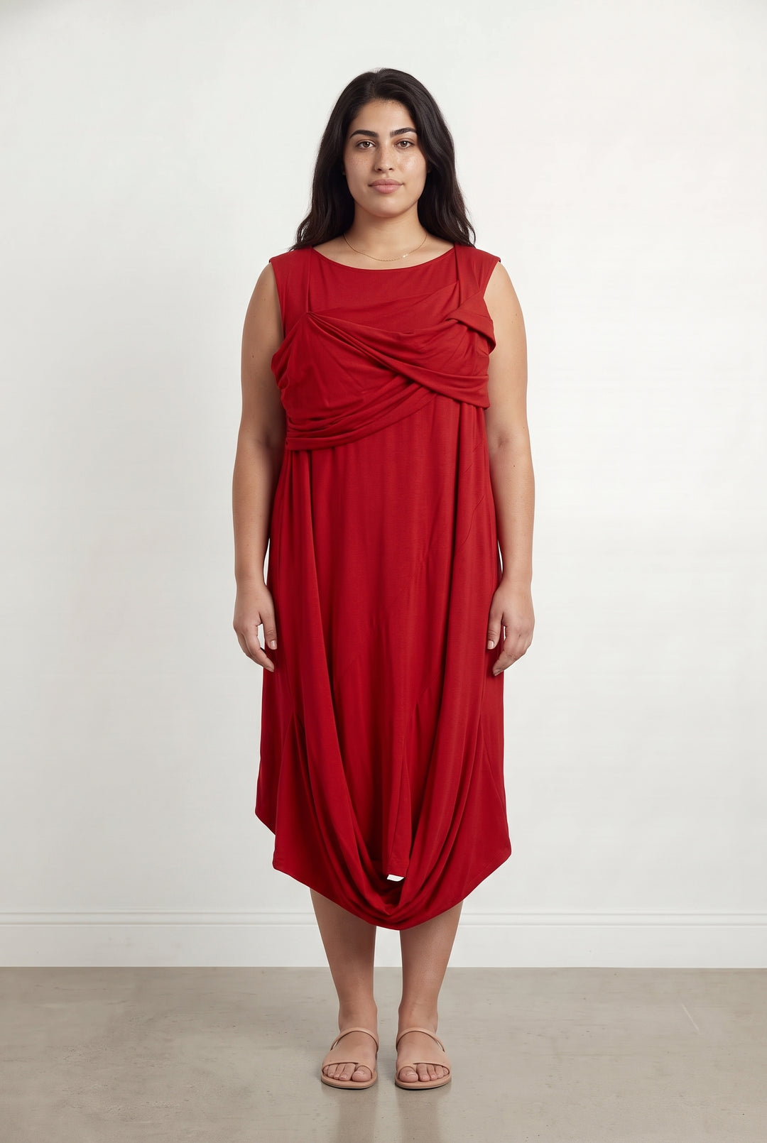 Robe Drapée Rouge - Taille XL/42 de la marque Indies | PARAD118841 - Vendu par Paradigme - Image 1