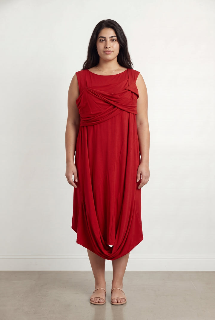Robe Drapée Rouge - Taille XL/42 de la marque Indies | PARAD118841 - Vendu par Paradigme - Image 1