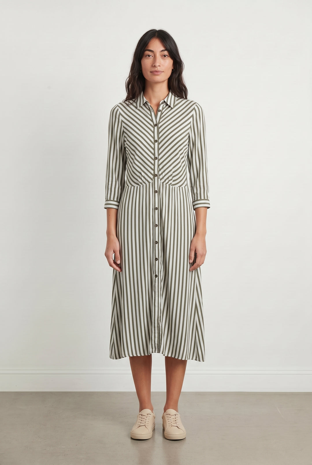 Robe Chemise Rayée Verte et Blanche - Taille S/36 de la marque Caroll | PARAD118871 - Vendu par Paradigme - Image 1