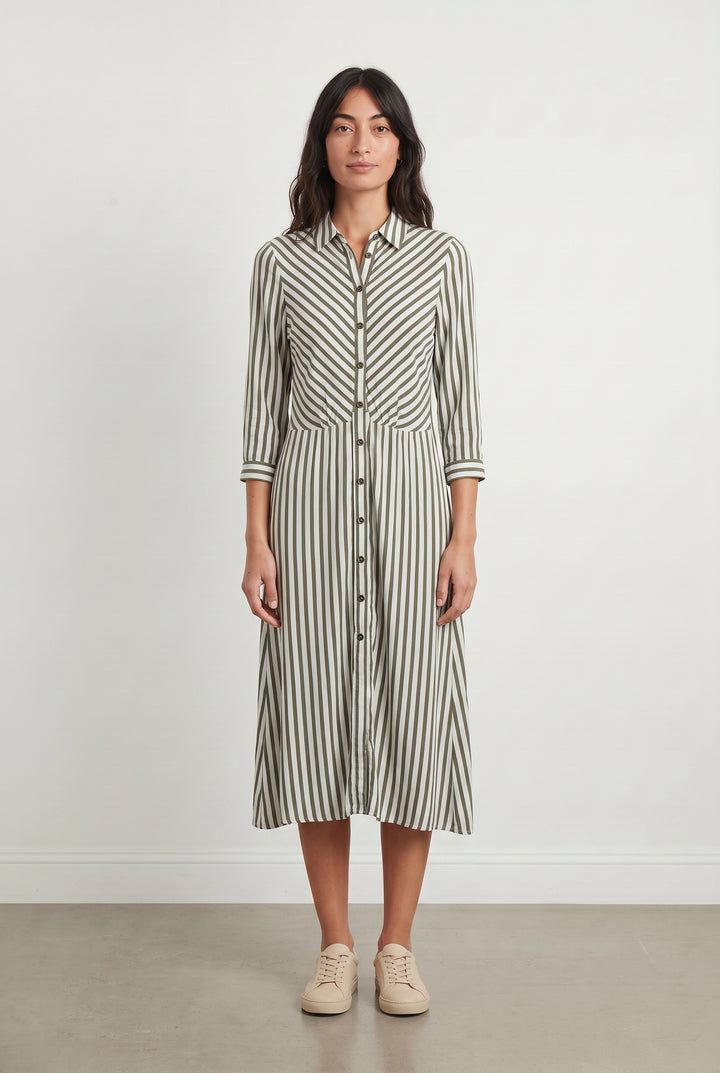 Robe Chemise Rayée Verte et Blanche - Taille S/36 de la marque Caroll | PARAD118871 - Vendu par Paradigme - Image 1