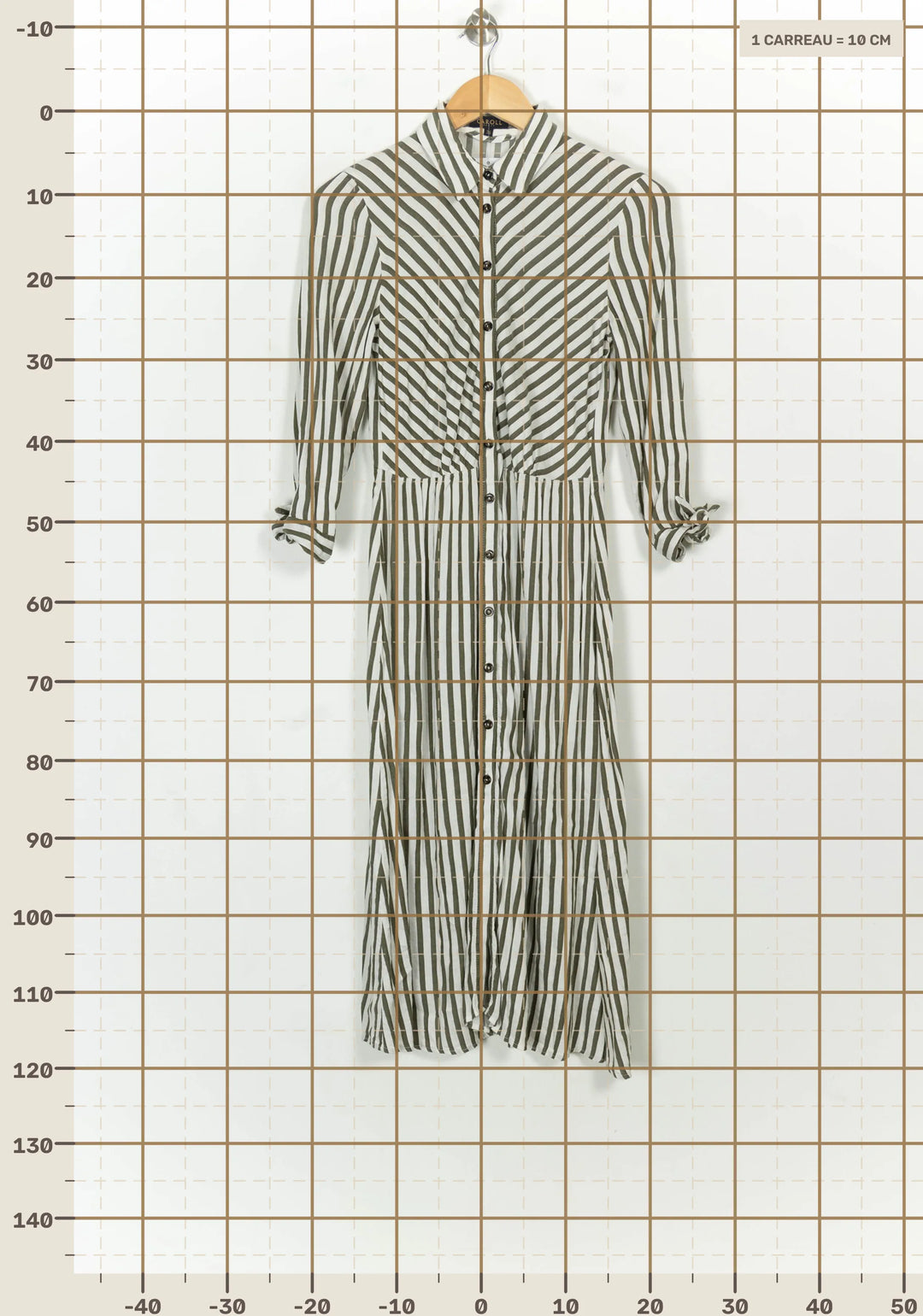 Robe Chemise Rayée Verte et Blanche - Taille S/36 de la marque Caroll | PARAD118871 - Vendu par Paradigme - Image 4