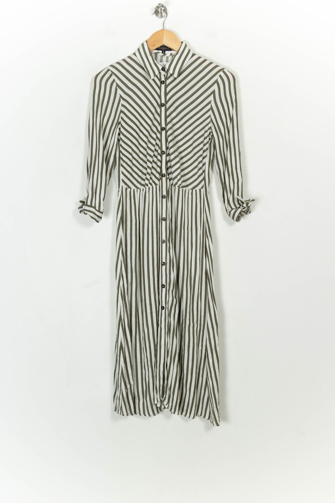 Robe Chemise Rayée Verte et Blanche - Taille S/36 de la marque Caroll | PARAD118871 - Vendu par Paradigme - Image 2