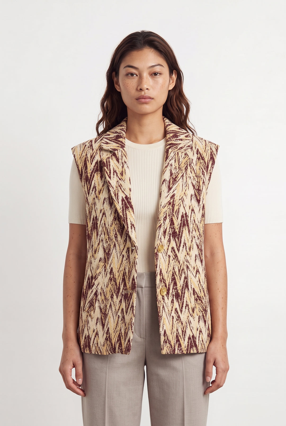 Gilet Sans Manches Beige et Bordeaux - Taille S/36 de la marque Imprevu | PARAD118946 - Vendu par Paradigme - Image 1