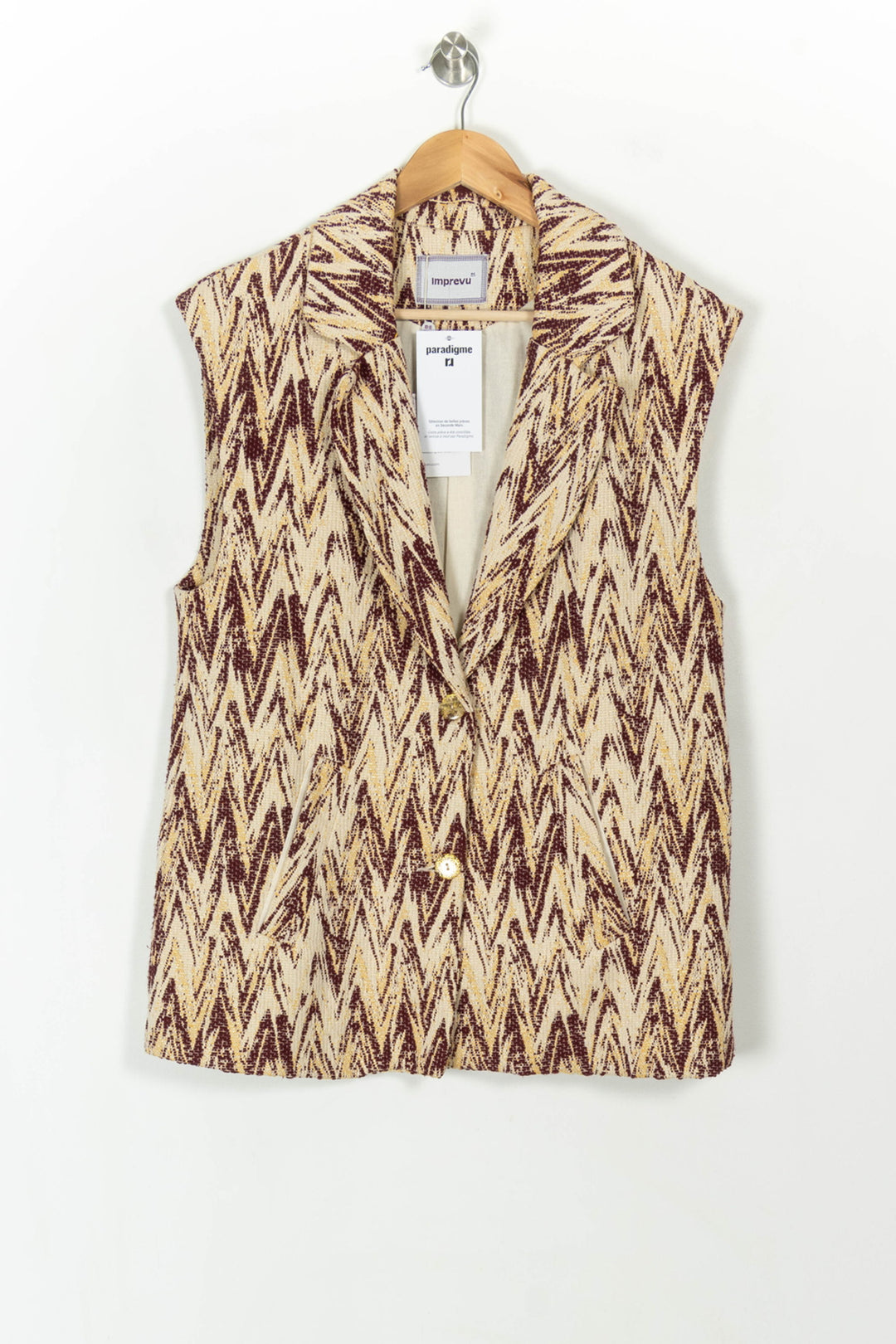 Gilet Sans Manches Beige et Bordeaux - Taille S/36 de la marque Imprevu | PARAD118946 - Vendu par Paradigme - Image 2