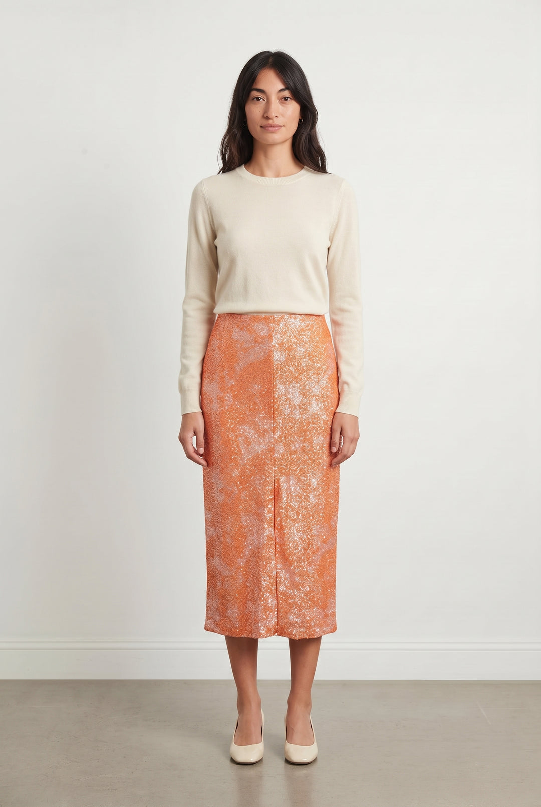 Jupe Mi-Longue Orange et Blanche - Taille S/36 de la marque Imprevu | PARAD118947 - Vendu par Paradigme - Image 1