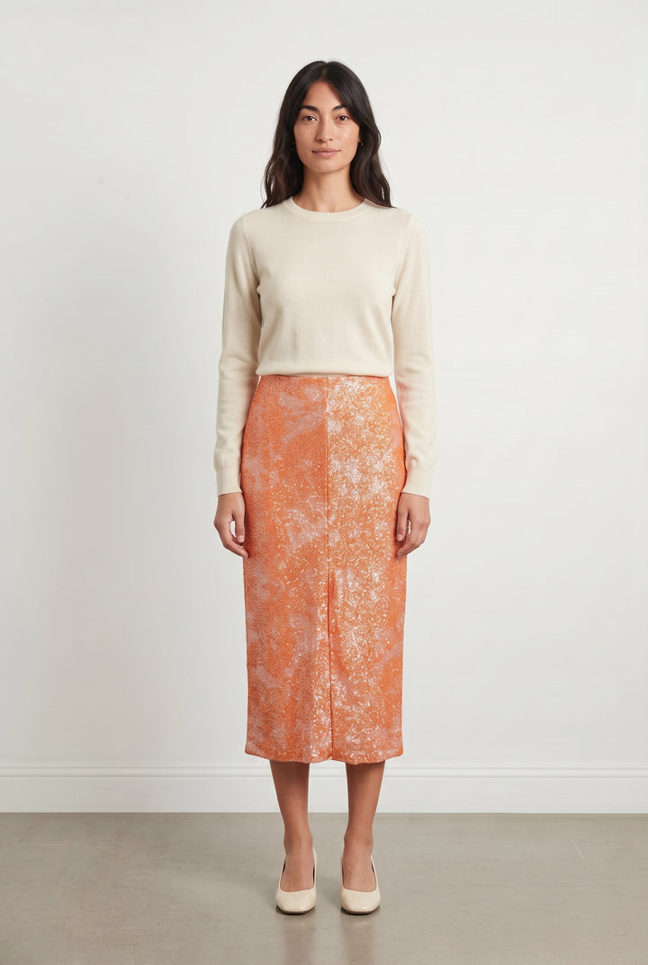 Jupe Mi-Longue Orange et Blanche - Taille S/36 de la marque Imprevu | PARAD118947 - Vendu par Paradigme - Image 1