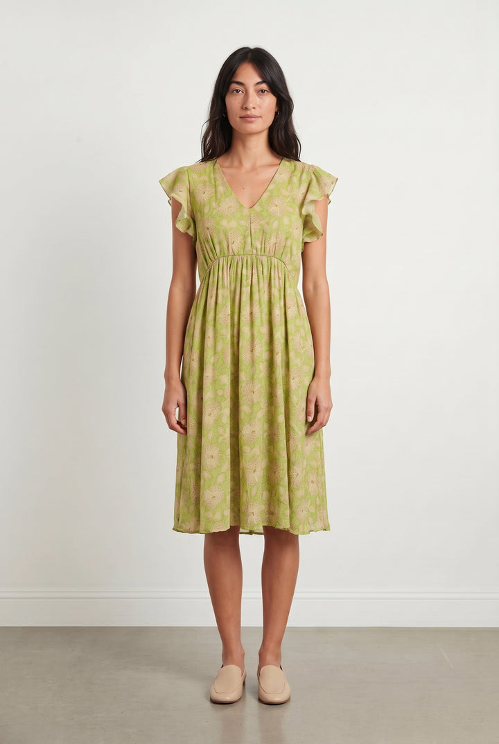 Robe Fleurie Verte et Beige - Taille S/36 de la marque La Fée Maraboutée | PARAD118956 - Vendu par Paradigme - Image 1