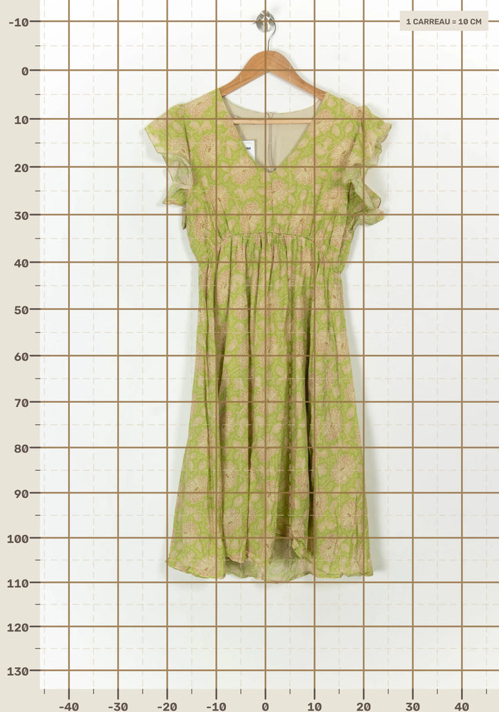 Robe Fleurie Verte et Beige - Taille S/36 de la marque La Fée Maraboutée | PARAD118956 - Vendu par Paradigme - Image 4