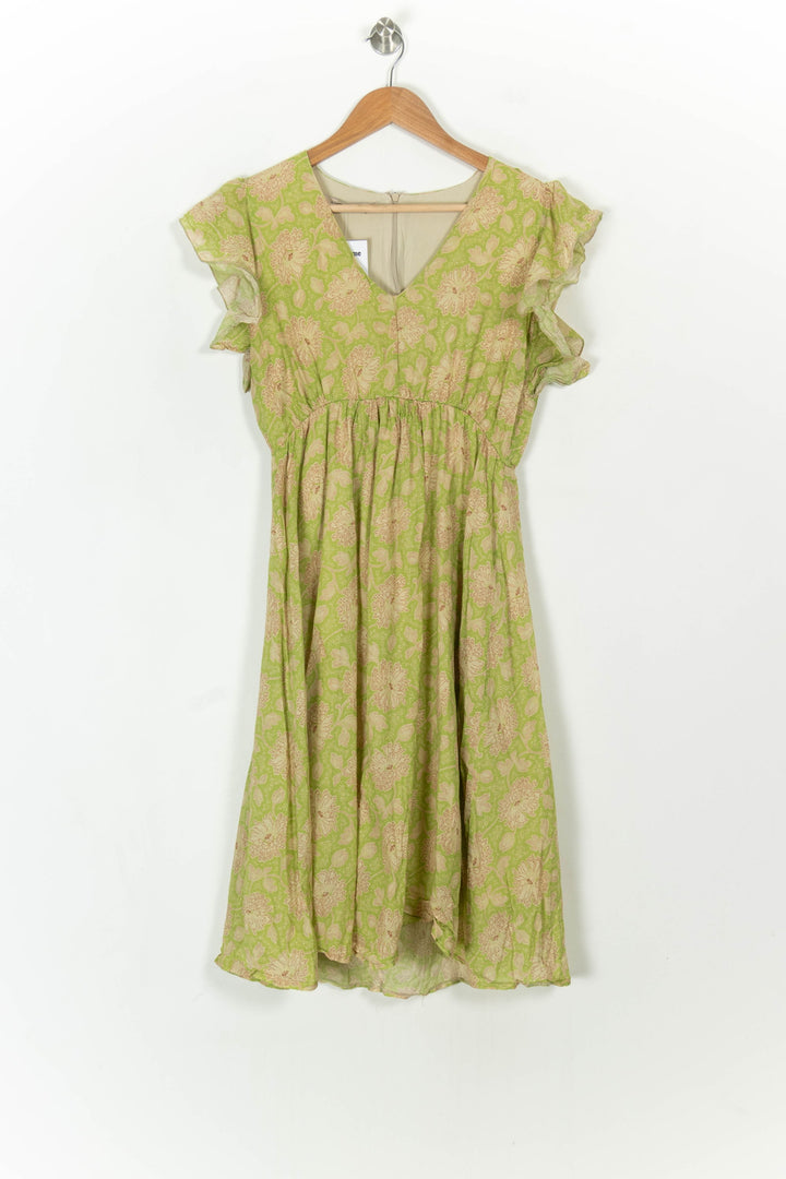 Robe Fleurie Verte et Beige - Taille S/36 de la marque La Fée Maraboutée | PARAD118956 - Vendu par Paradigme - Image 2