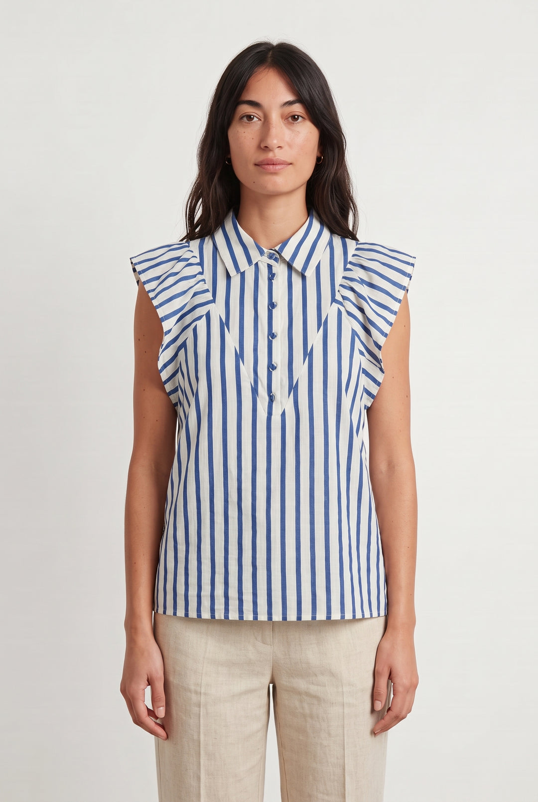 Chemisier Sans Manches Blanc et Bleu - Taille S/36 de la marque One Step | PARAD118971 - Vendu par Paradigme - Image 1