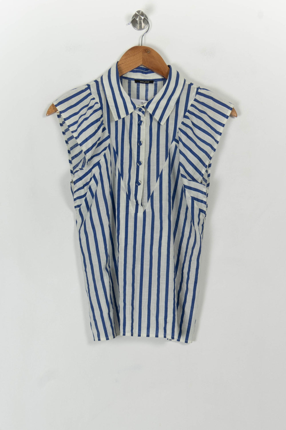 Chemisier Sans Manches Blanc et Bleu - Taille S/36 de la marque One Step | PARAD118971 - Vendu par Paradigme - Image 2