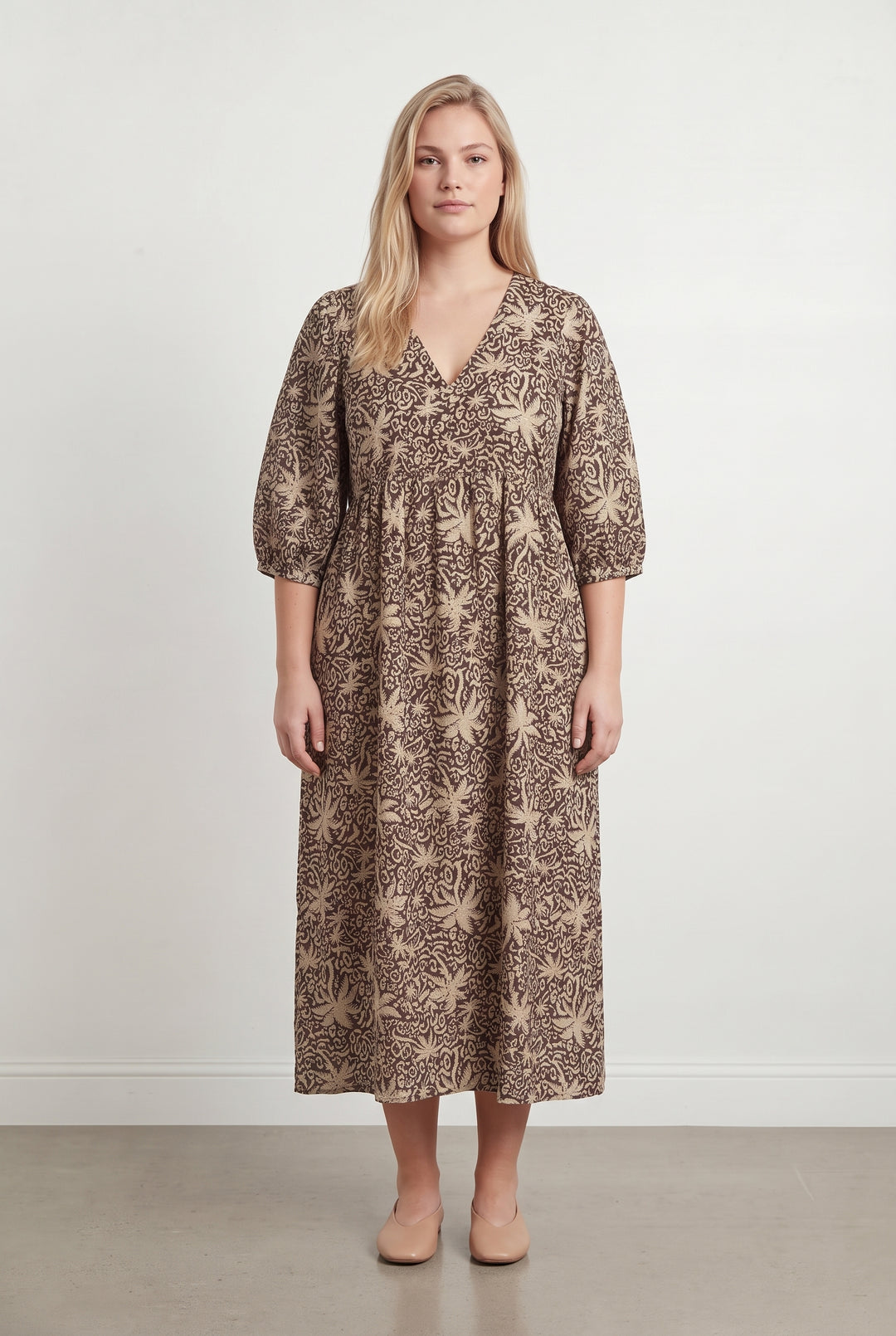 Robe Imprimée Marron et Beige - Taille XL/42 de la marque La Fée Maraboutée | PARAD119075 - Vendu par Paradigme - Image 1