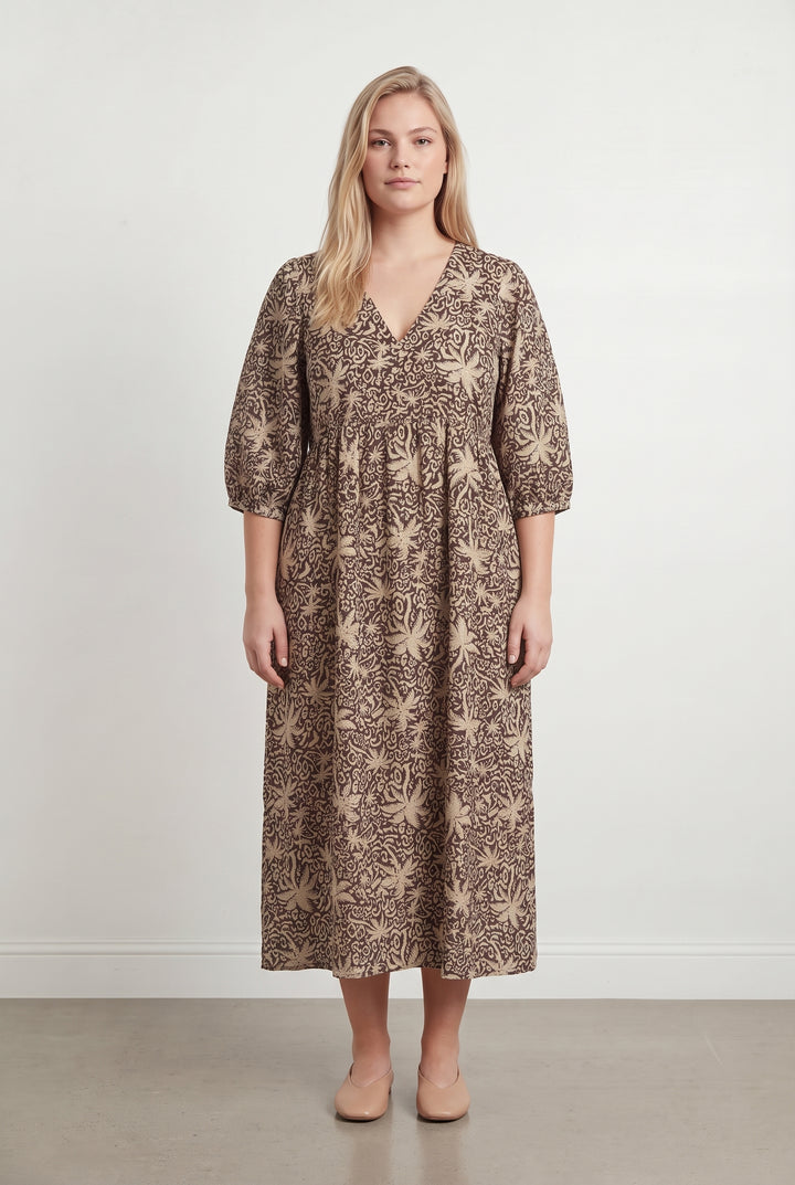 Robe Imprimée Marron et Beige - Taille XL/42 de la marque La Fée Maraboutée | PARAD119075 - Vendu par Paradigme - Image 1