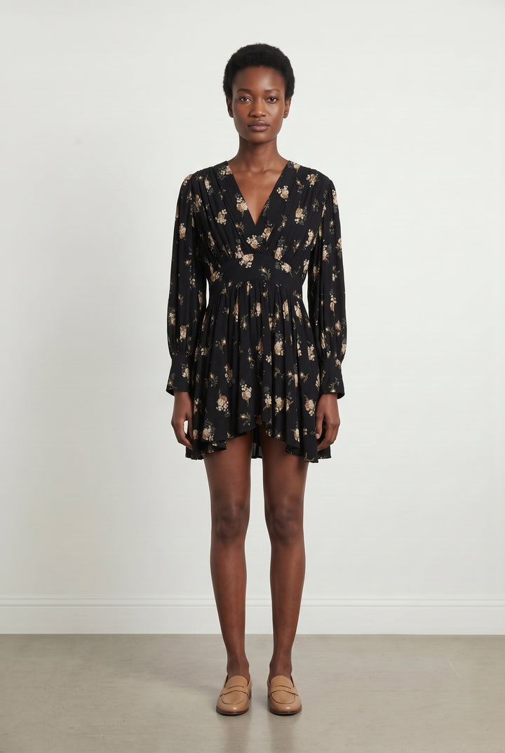Robe Fleurie Noire et Beige - Taille S/36 de la marque Maje | PARAD119128 - Vendu par Paradigme - Image 1