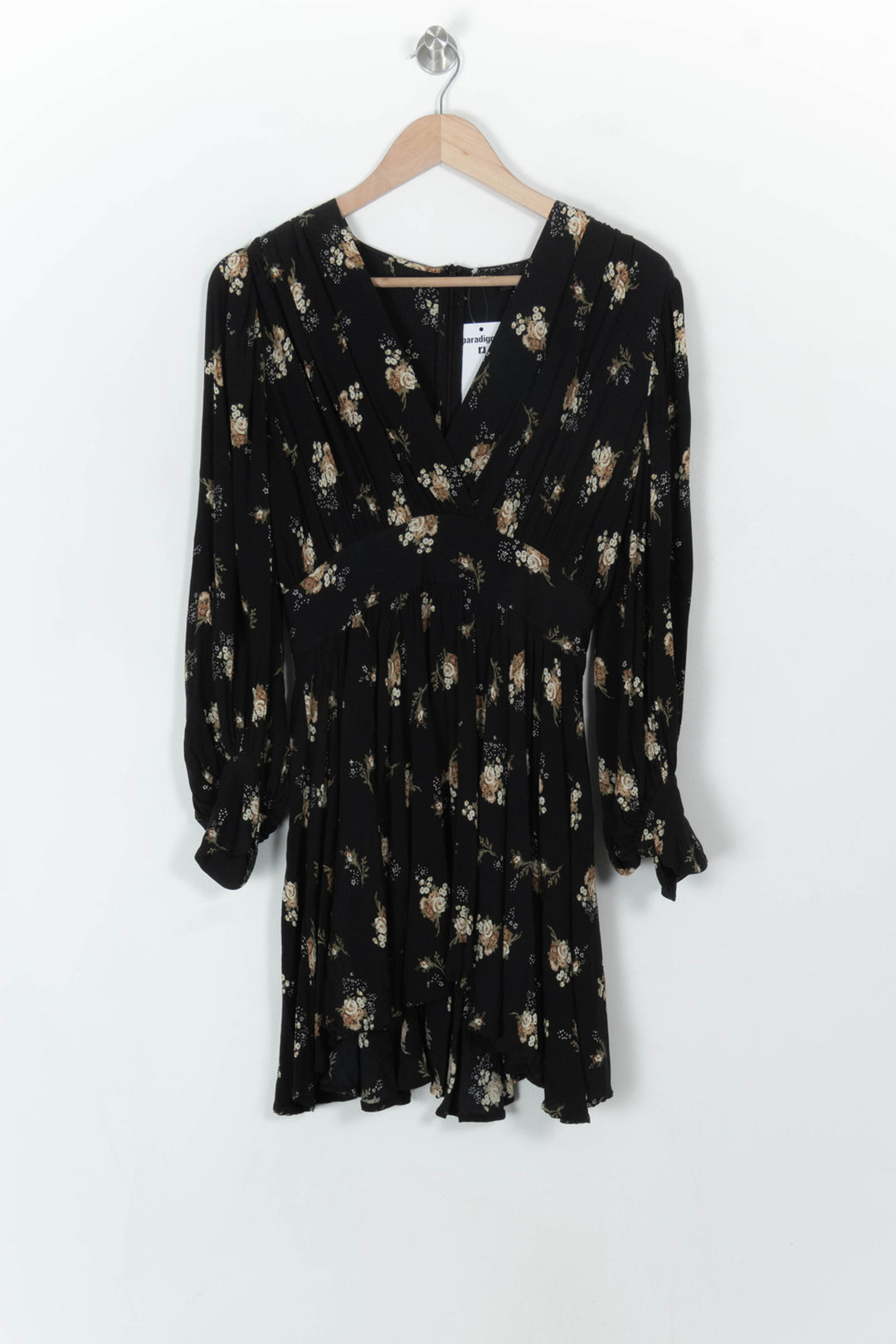 Robe Fleurie Noire et Beige - Taille S/36 de la marque Maje | PARAD119128 - Vendu par Paradigme - Image 2