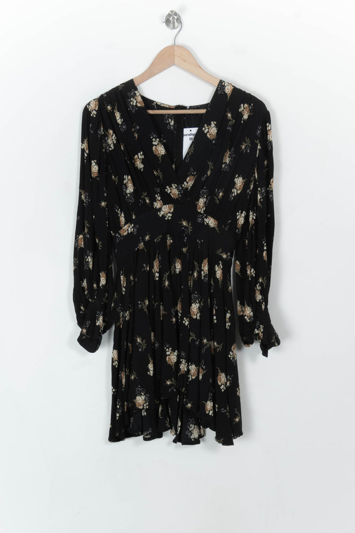 Robe Fleurie Noire et Beige - Taille S/36 de la marque Maje | PARAD119128 - Vendu par Paradigme - Image 2