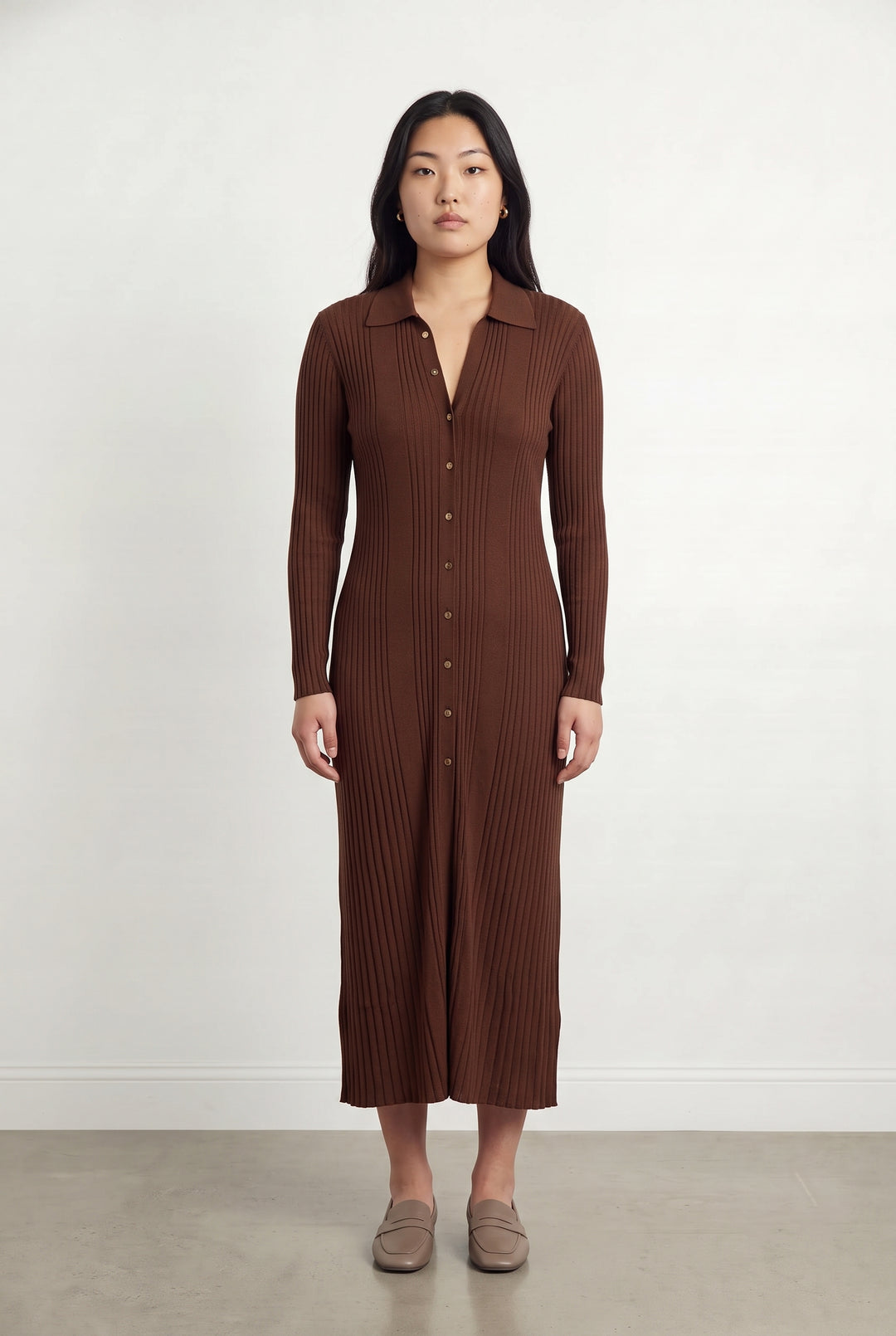 Robe Chemise Longue Marron - Taille L/40 de la marque Sandro | PARAD119142 - Vendu par Paradigme - Image 1