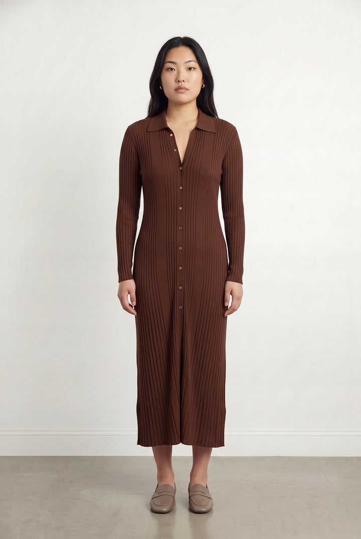 Robe Chemise Longue Marron - Taille L/40 de la marque Sandro | PARAD119142 - Vendu par Paradigme - Image 1