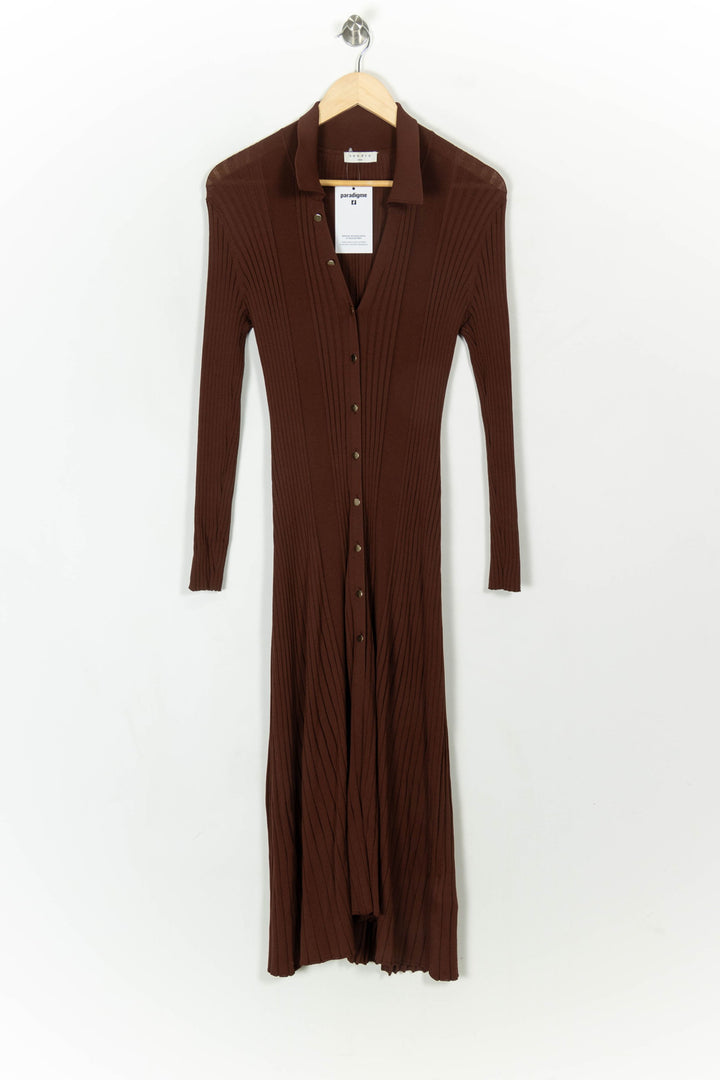 Robe Chemise Longue Marron - Taille L/40 de la marque Sandro | PARAD119142 - Vendu par Paradigme - Image 2