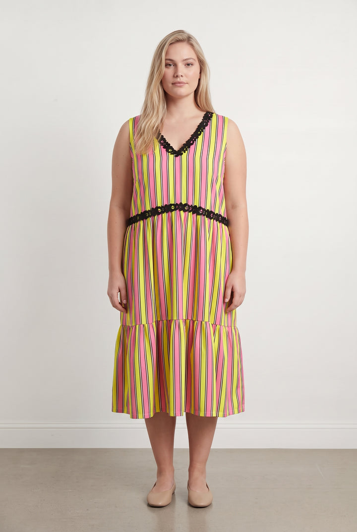 Robe Midi Rayée Jaune et Rose - Taille XXXL/46 de la marque Indies | PARAD119155 - Vendu par Paradigme - Image 1