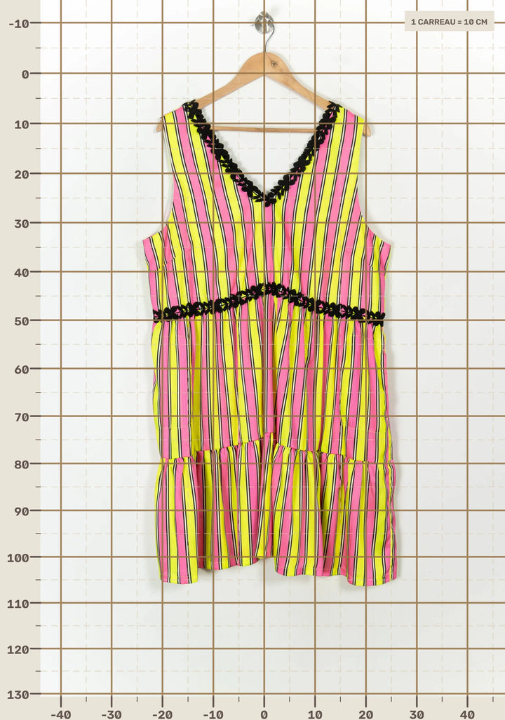 Robe Midi Rayée Jaune et Rose - Taille XXXL/46 de la marque Indies | PARAD119155 - Vendu par Paradigme - Image 4