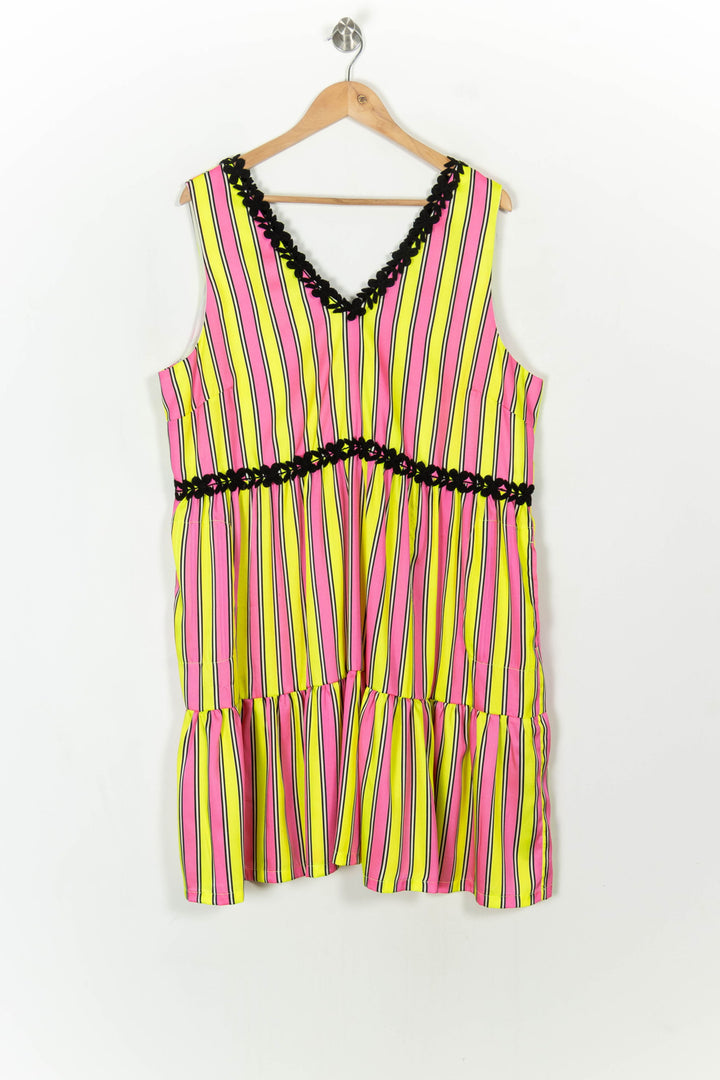 Robe Midi Rayée Jaune et Rose - Taille XXXL/46 de la marque Indies | PARAD119155 - Vendu par Paradigme - Image 2