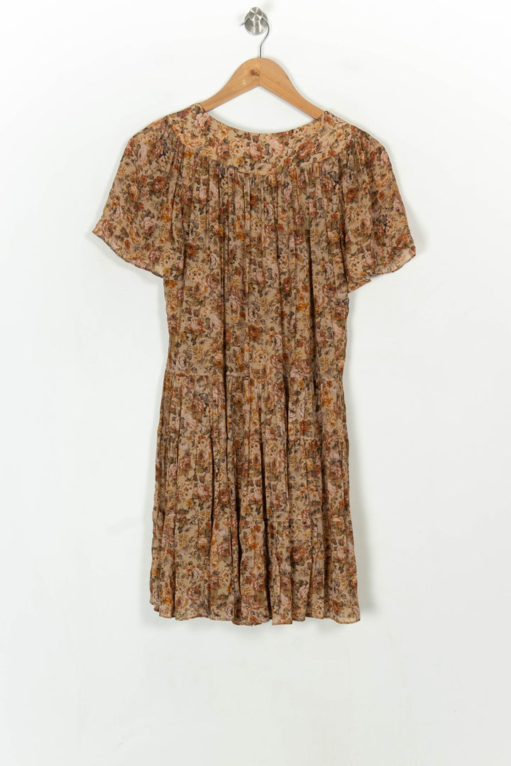 Robe Plissée Fleurie Beige et Marron - Taille XS/34 de la marque The Kooples | PARAD119219 - Vendu par Paradigme - Image 5