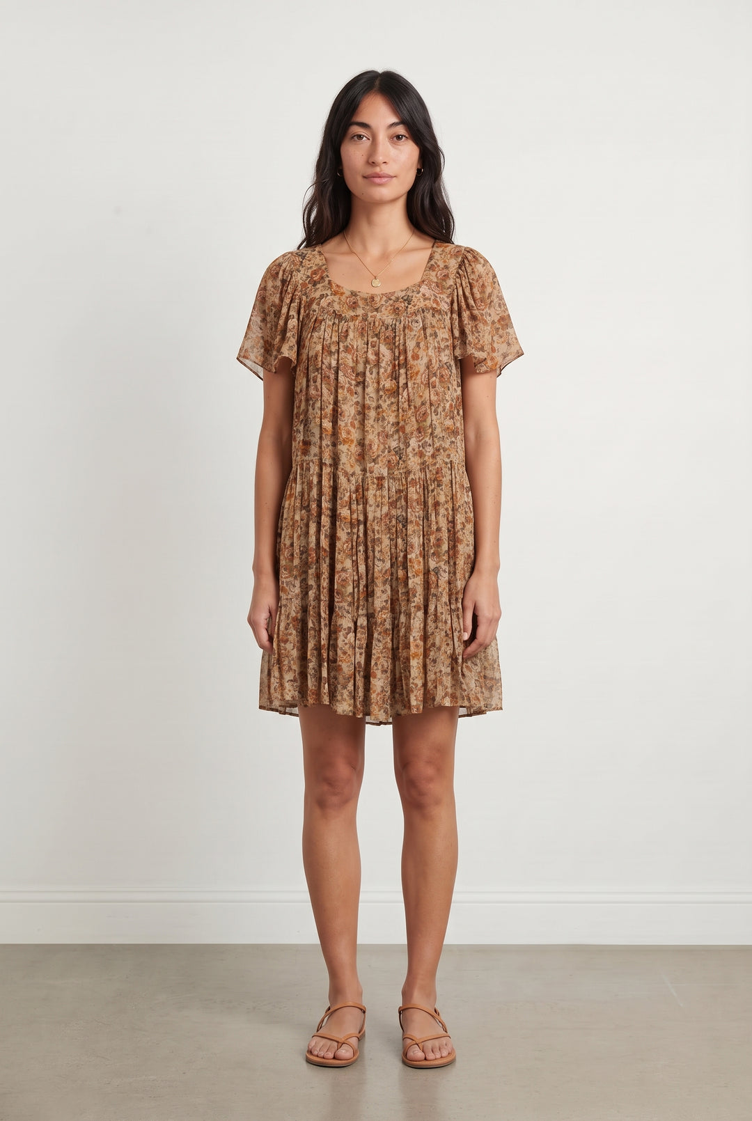 Robe Plissée Fleurie Beige et Marron - Taille XS/34 de la marque The Kooples | PARAD119219 - Vendu par Paradigme - Image 1