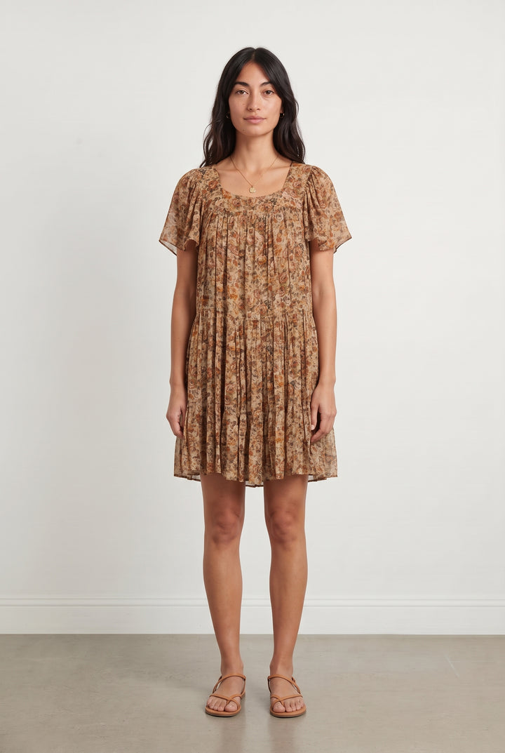 Robe Plissée Fleurie Beige et Marron - Taille XS/34 de la marque The Kooples | PARAD119219 - Vendu par Paradigme - Image 1