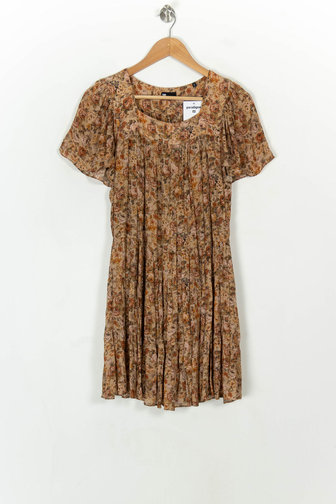Robe Plissée Fleurie Beige et Marron - Taille XS/34 de la marque The Kooples | PARAD119219 - Vendu par Paradigme - Image 2