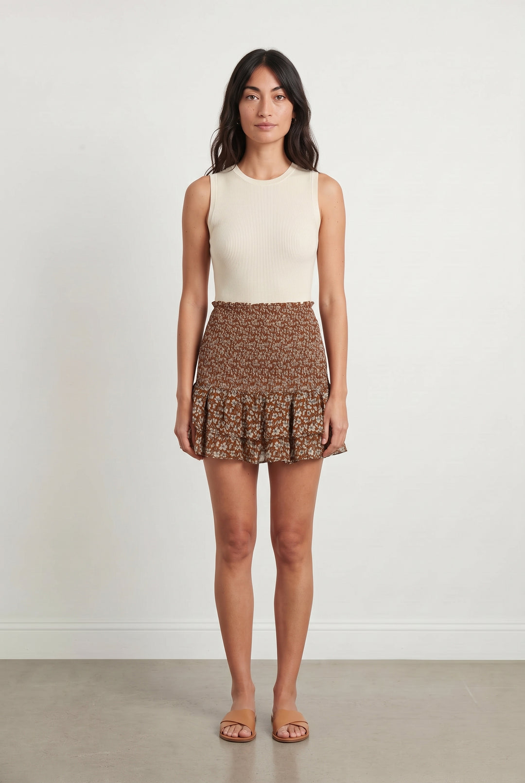 Jupe Volantée Marron et Blanche - Taille S/36 de la marque Kookai | PARAD119236 - Vendu par Paradigme - Image 1