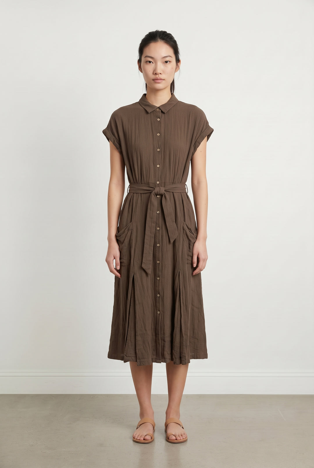 Robe Chemise Midi Marron - Taille S/36 de la marque La Petite Etoile | PARAD119284 - Vendu par Paradigme - Image 1