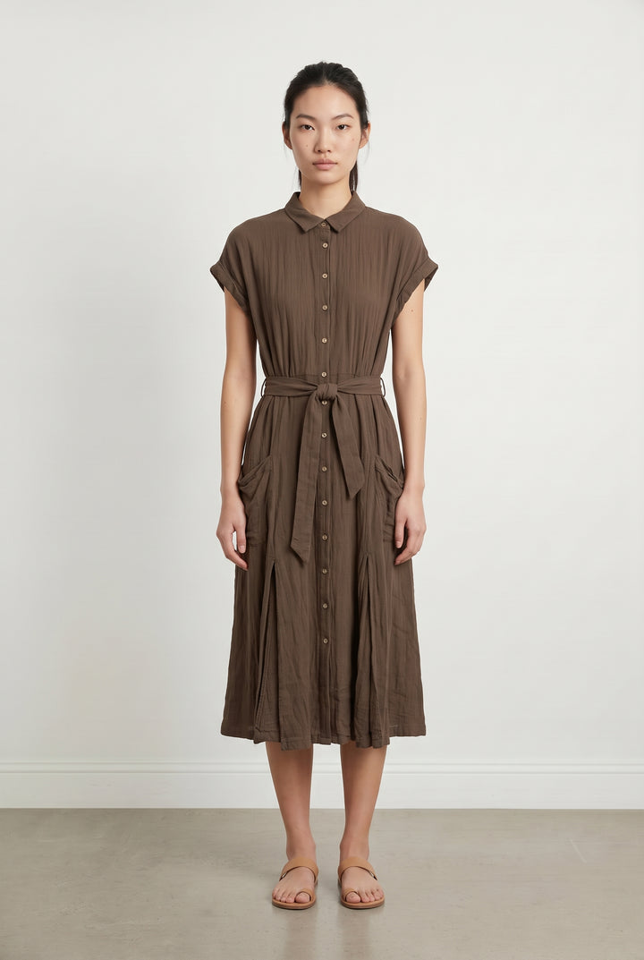 Robe Chemise Midi Marron - Taille S/36 de la marque La Petite Etoile | PARAD119284 - Vendu par Paradigme - Image 1